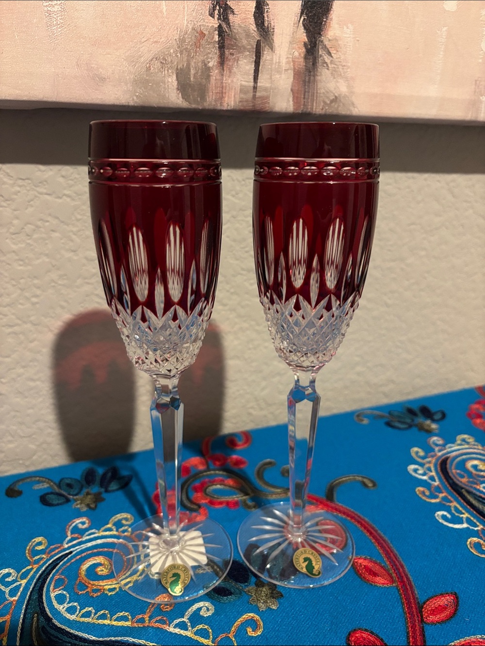 Waterford Crystal Clarendon Ruby Flutes-Pair